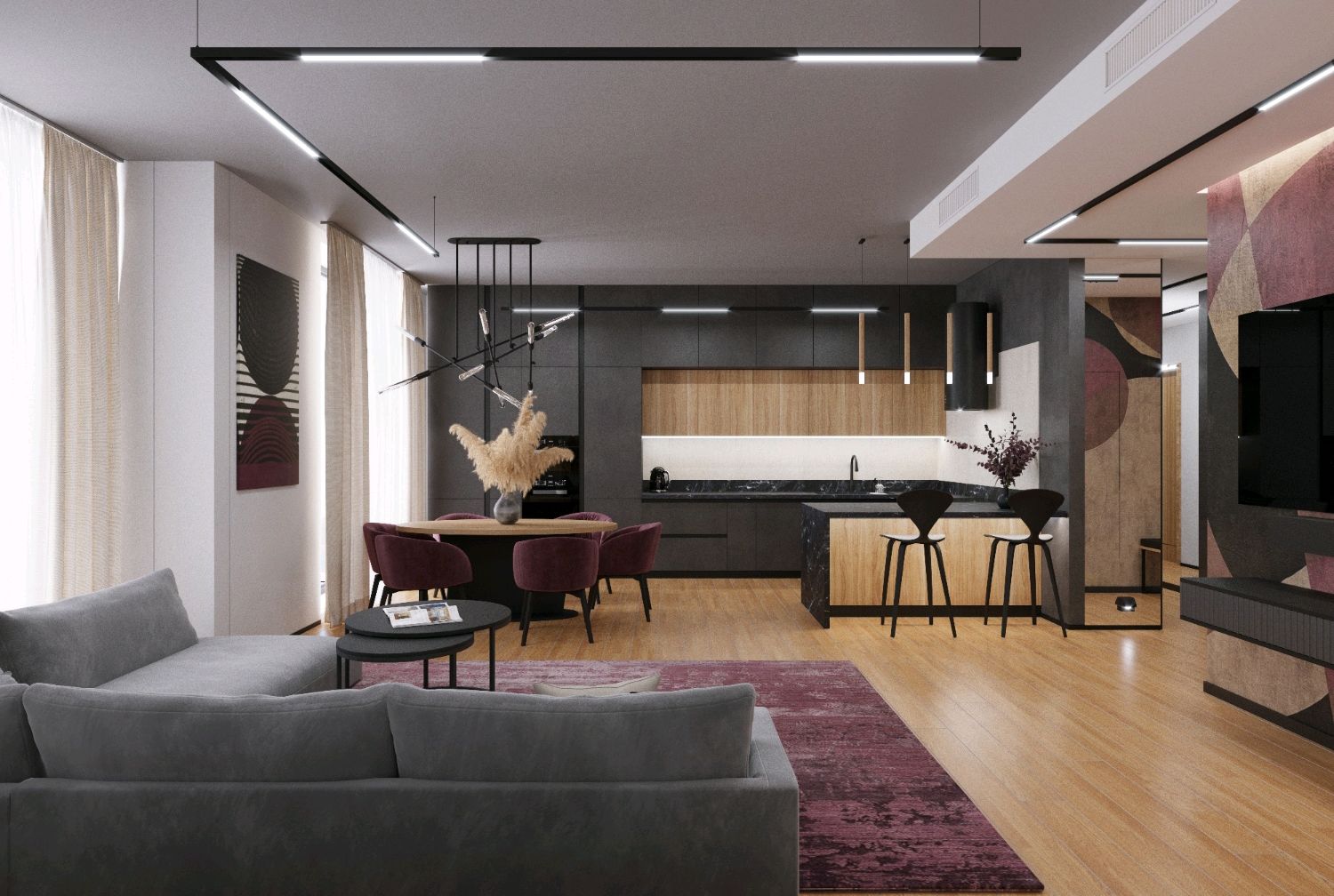 Дизайн-проект и фото 4х комнатной квартиры в современном стиле.