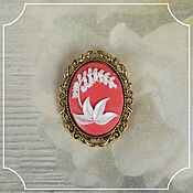Субкультуры handmade. Livemaster - original item Cameo brooch Lily of the Valley background pink 30h40 gold. Handmade.