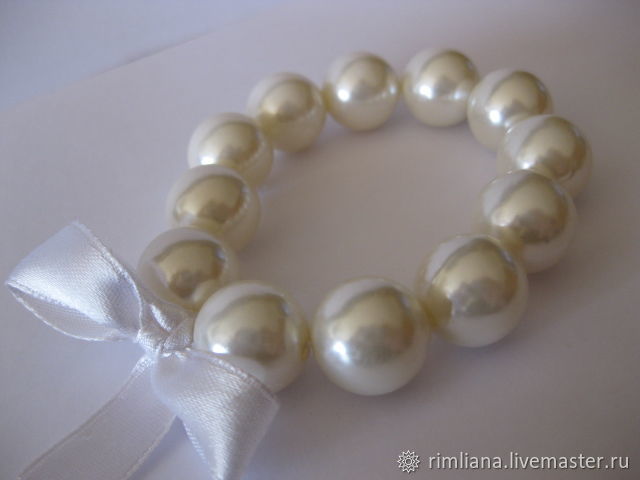 Pearl bracelets made of large White Majorcan pearls, Bead bracelet, Moscow,  Фото №1
