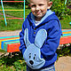 Кролик синяя детская толстовка с ушками, толстовка с капюшоном Зайка, Свитшоты и толстовки, Новосибирск,  Фото №1
