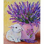Картины и панно handmade. Livemaster - original item Painting Lavender Oil Still Life 25 x 30 Provence White Rabbit. Handmade.