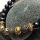 Men's black and gold bracelet made of agate, lava and shungite. Bead bracelet. Exclusive hand painted. My Livemaster. Фото №5