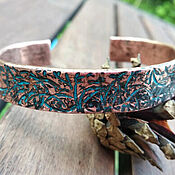 Украшения handmade. Livemaster - original item Forged Cuff Bracelet made of Pure Copper with a blue pattern. Handmade.