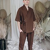 Мужская одежда handmade. Livemaster - original item Men`s kimono and trousers made of linen 