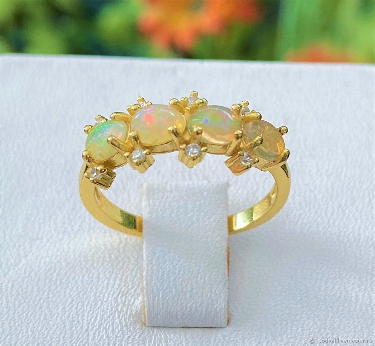 Ring with natural opals 'Euphoria'(18,5), Rings, Korolev,  Фото №1