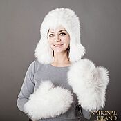 Аксессуары handmade. Livemaster - original item A set of mittens and a hat made of knitted arctic fox. Handmade.