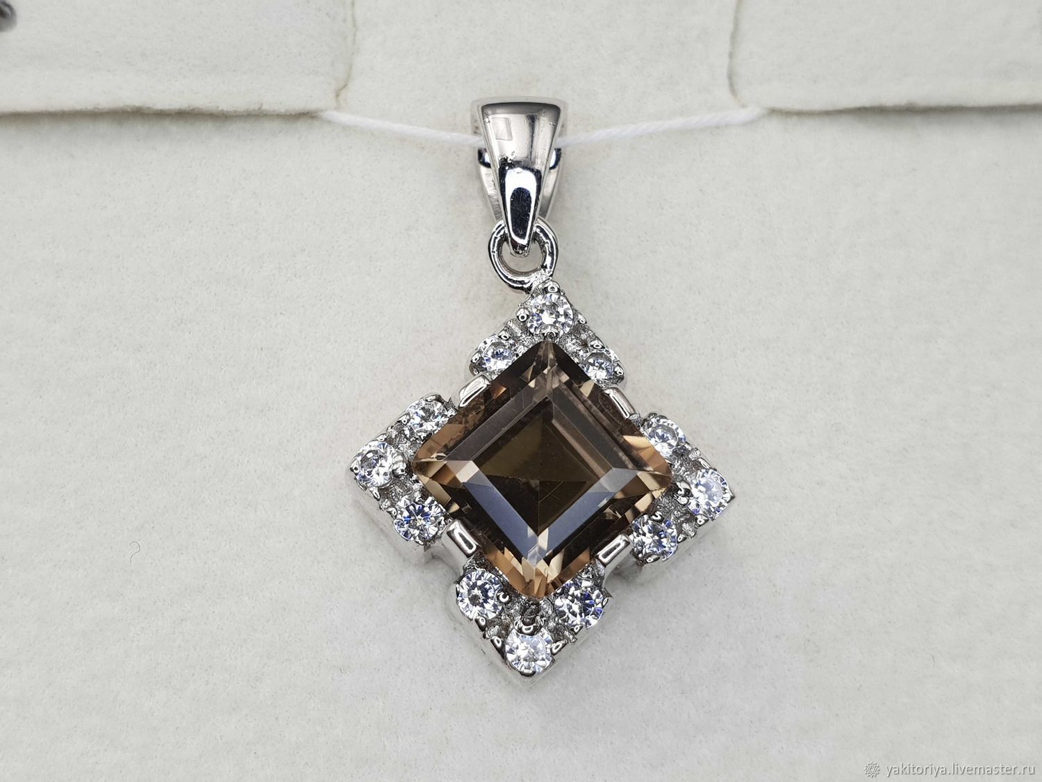 Silver pendant with 8h8 mm rauchtopaz and cubic zirconia, Pendants, Moscow,  Фото №1