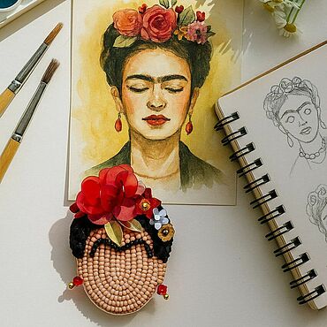 Украшения ручной работы. Ярмарка Мастеров - ручная работа Брошь ФРИДА КАЛО. Подарок девушке художнице художнику.. Handmade.