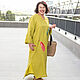Linen floor-length yellow-green dress with Feather embroidery, Dresses, Novosibirsk,  Фото №1
