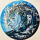 Pictures: Wave Small round painting with acrylic and texture paste