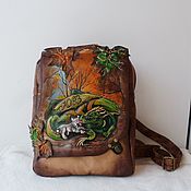 Сумки и аксессуары handmade. Livemaster - original item Leather backpack with engraving and applique to order.. Handmade.