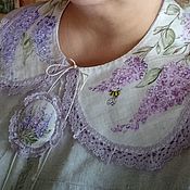 Аксессуары handmade. Livemaster - original item Collars: Linen collar and brooch with painted Lilac. Handmade.