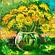 Painting Dandelions bouquet of flowers in a vase oil palette knife, Pictures, Ekaterinburg,  Фото №1