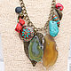 Large chain necklace coral agate leaf pearl turquoise red. Necklace. Ritasdreams (ritasdreams). My Livemaster. Фото №6