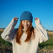 Аксессуары handmade. Livemaster - original item Knitted women`s hat made of 100% cashmere. OG 54-56cm. 55-58cm. Handmade.