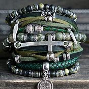 Украшения handmade. Livemaster - original item Bracelet with green jasper and a BOHO-chic cross 