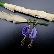 Украшения handmade. Livemaster - original item Asymmetrical earrings with purple agate geodes 
