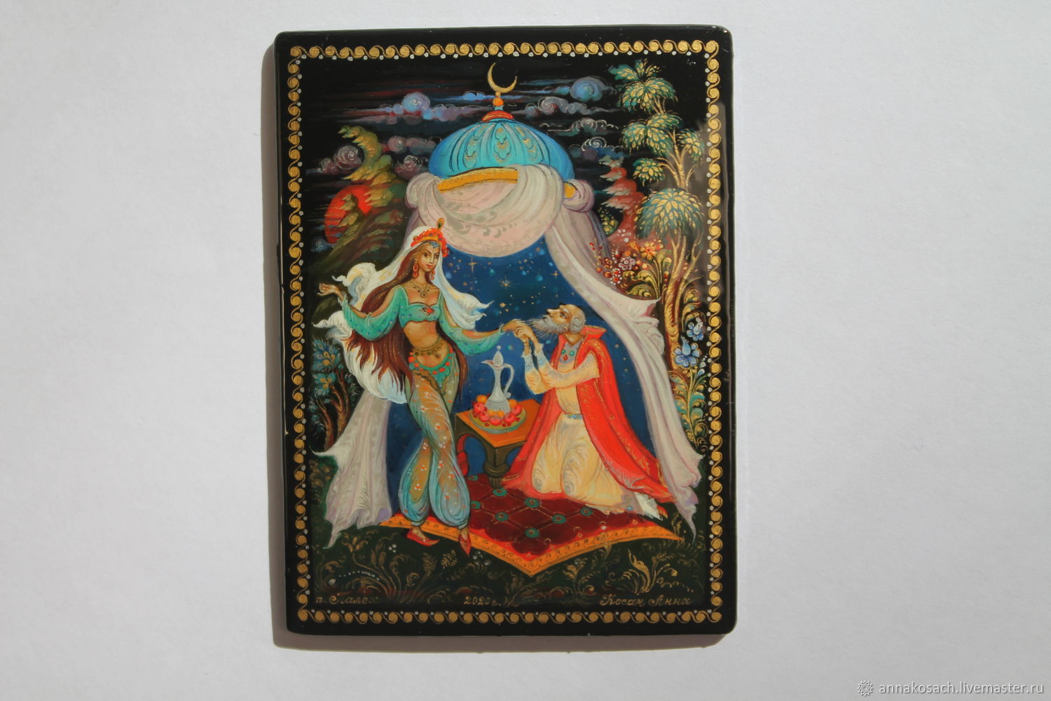Лаковая миниатюра Палех Юрий Василюк Шамаханская царица