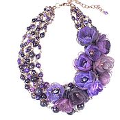 Украшения handmade. Livemaster - original item Purple Blues Necklace made of natural stones, flowers made of fabric. Handmade.