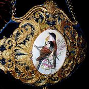 Панно "Птица счастья" ручная вышивка золотное шитье