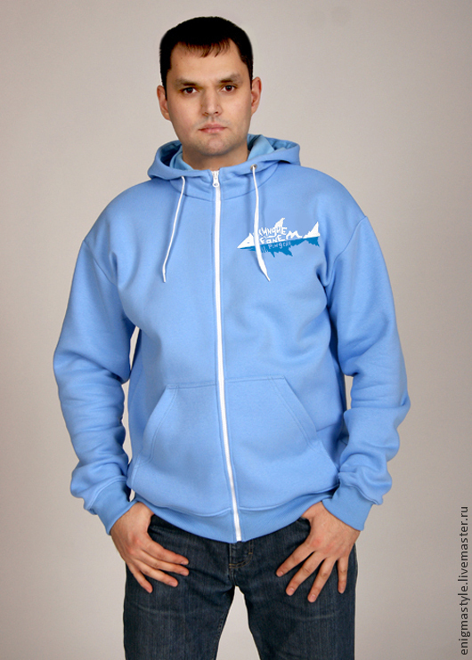 Blue zip-up sweatshirt, men's hoodie, pockets, Sweatshirts for men, Novosibirsk,  Фото №1