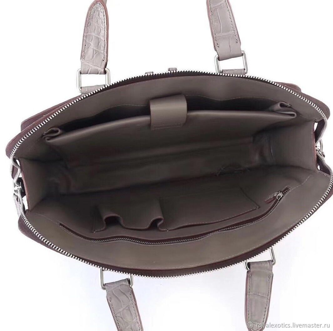 Сумка - портфель, унисекс, из кожи крокодила, в сером цвете в интернет ...