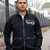 Мужская одежда handmade. Livemaster - original item Black men`s hoodie with Aviator collar, zip-up sweatshirt. Handmade.