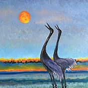 Картины и панно ручной работы. Ярмарка Мастеров - ручная работа Oil painting-Grey cranes.. Handmade.