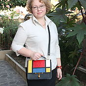 Сумки и аксессуары ручной работы. Ярмарка Мастеров - ручная работа Mondrian Leather woman red yellow black blue handbag Squares. Handmade.