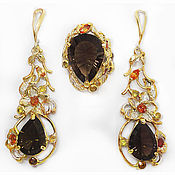 925 sterling silver earrings with natural citrines, gold and rhodium