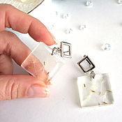 Украшения handmade. Livemaster - original item Earrings with Real Dandelion Seeds Transparent Resin Rhodium Square. Handmade.