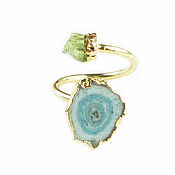 Украшения handmade. Livemaster - original item Blue ring with agate and peridot, ring with stone. Handmade.