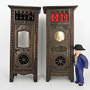 Антикварный бретонский кукольный шкаф часы (Франция)