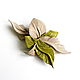 Small green leather brooch light green flower pear beige. Brooches. De-Si-Re. Online shopping on My Livemaster.  Фото №2