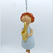 Сувениры и подарки handmade. Livemaster - original item angel with saxophone. Bell. Ceramics.. Handmade.