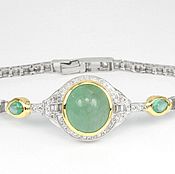 Украшения handmade. Livemaster - original item 13.10tcw Oval Cabochon Colombian Emerald & Diamond Bracelet Plat and 1. Handmade.