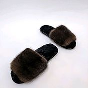 Обувь ручной работы handmade. Livemaster - original item Mink Slippers for women. Handmade.
