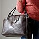 Bag L made of dark chocolate-colored leather under the crocodile art. Four hundred eighty four, Valise, Moscow,  Фото №1