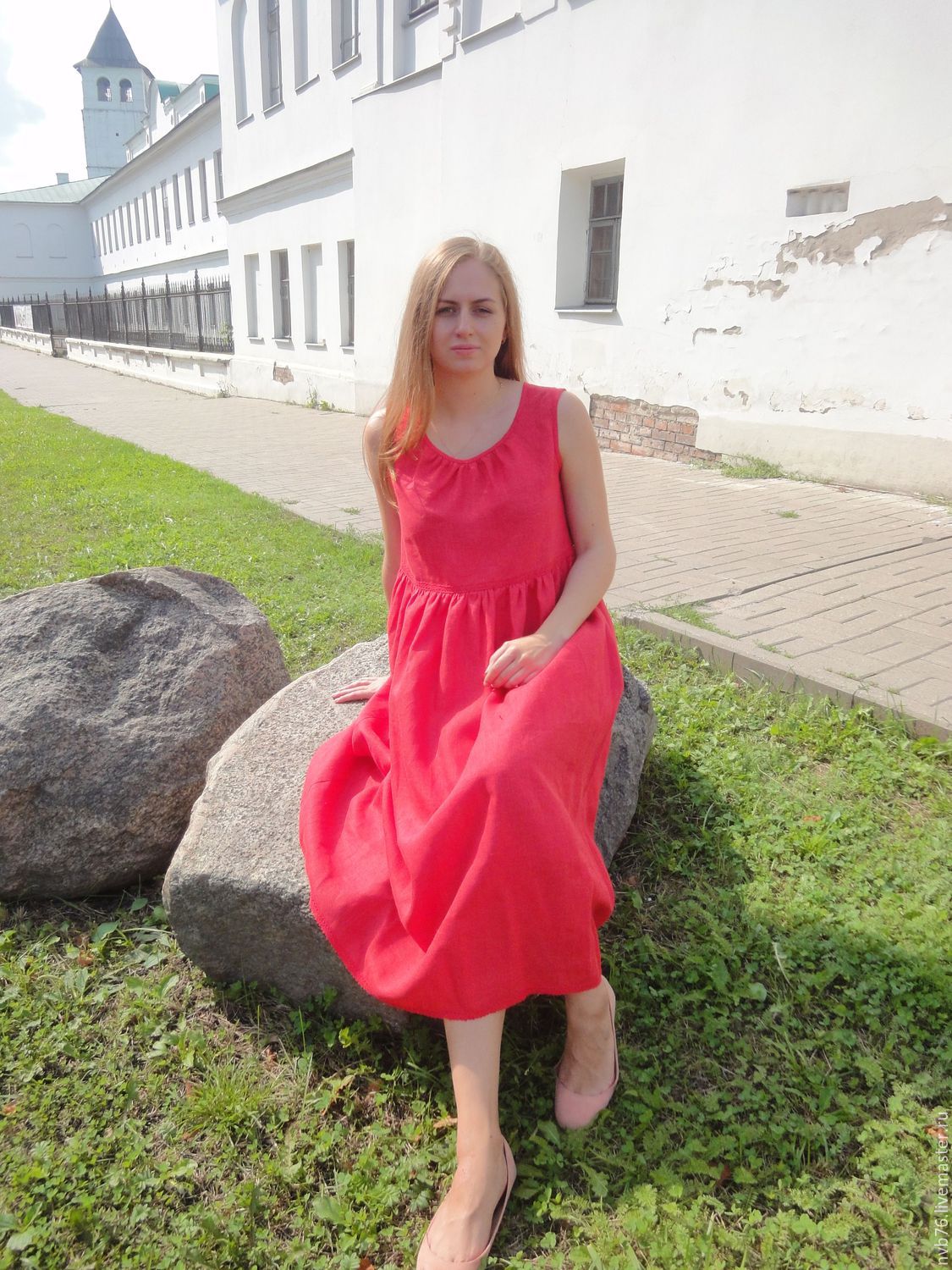 Red Linen Summer Dress