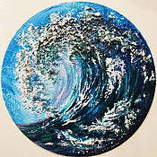 Картины и панно handmade. Livemaster - original item Pictures: Wave Small round painting with acrylic and texture paste. Handmade.