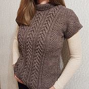 Jumper Sweater women knitted with braids of wool, warm grey