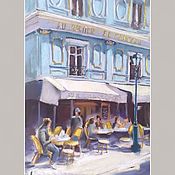 Картины и панно handmade. Livemaster - original item Painting Cafe Paris (turquoise gray-purple urban landscape). Handmade.