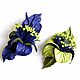 Leather Brooch Sabine leather flower blue cobalt green pear. Brooches. De-Si-Re. My Livemaster. Фото №6