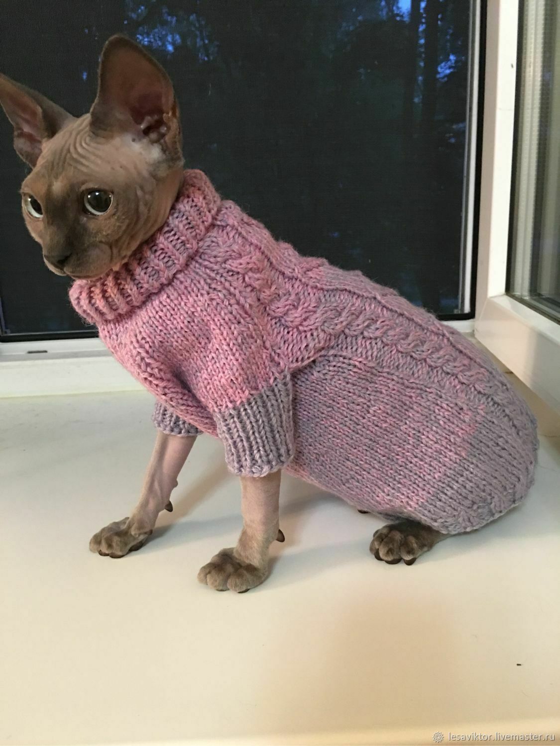Кошка спицами на свитере