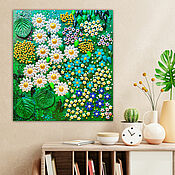 Картины и панно handmade. Livemaster - original item A picture of Daisies and forget-me-nots. summer garden. Flowers bas-relief, mosaic. Handmade.