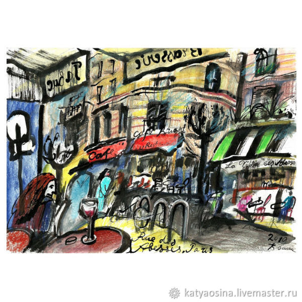 Картина Вид из кафе "Le Nazir", улица Аббес в Париже, Картины, Москва,  Фото №1