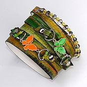 Украшения handmade. Livemaster - original item Green Leather Butterfly Bracelet. Handmade.