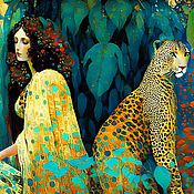 Картины и панно handmade. Livemaster - original item Pictures: Girl and cheetah. Fantasy art portrait of a woman \ girl. Handmade.