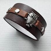 Украшения handmade. Livemaster - original item Cuff Bracelet: Owl Genuine Leather Bracelet. Handmade.
