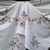 Винтаж: Скатерть с вышивкой ришелье и цветами, винтаж